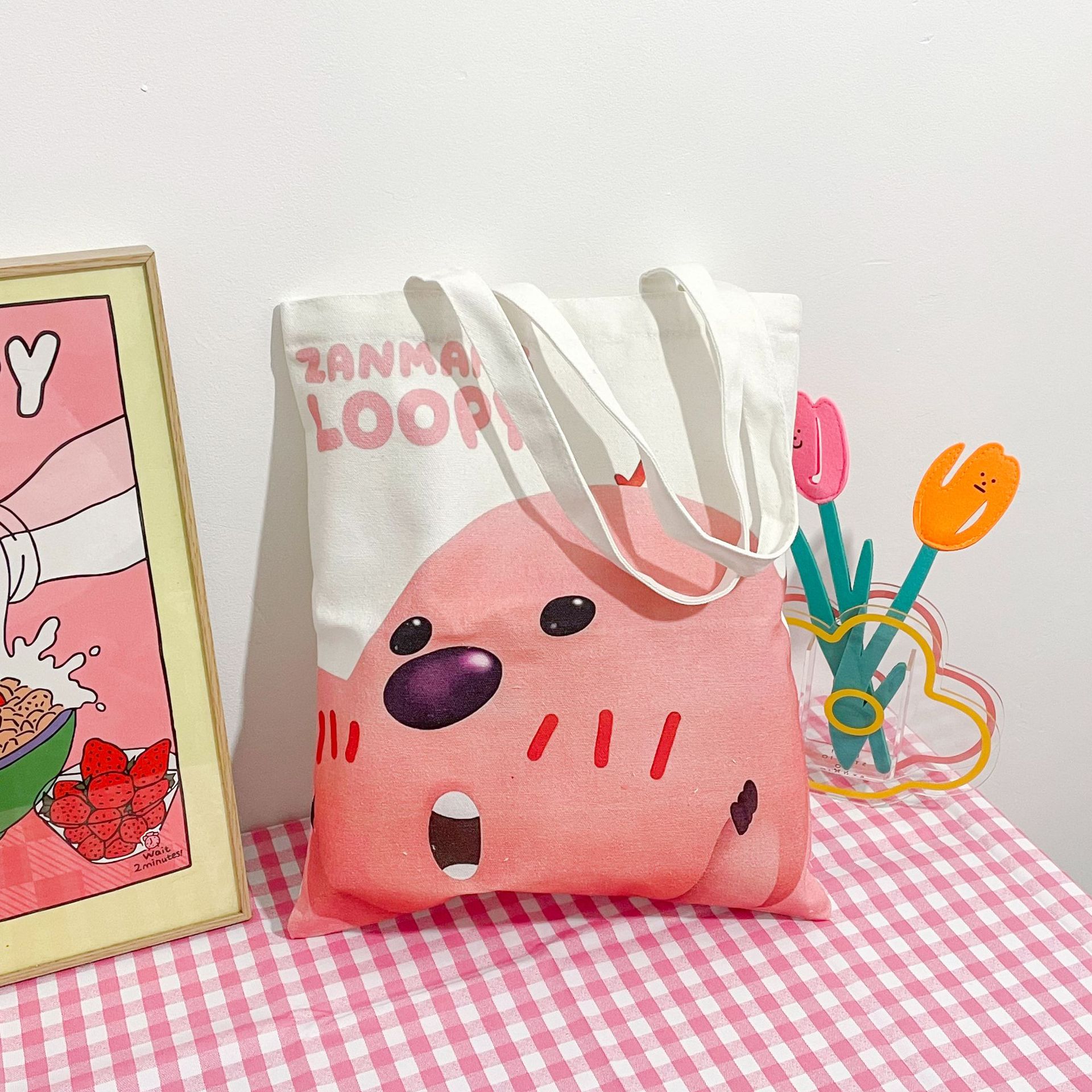 loopy小海狸动漫卡通周边帆布包帆布袋学生上学上课大容量包包