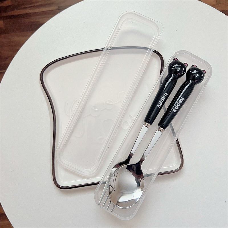 검은 고양이 숟가락 포크 (투명 상자)