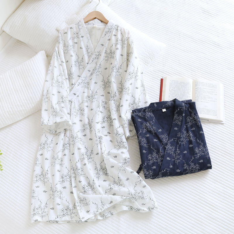 Lace-Up Hanfu Spring and Summer Double-Layer Gauze Pure Cotton Kimono Robe for Women, Thin Bathrobe, All-Cotton Sauna Suit, Sleepwear Lace-Up Hanfu Spring and Summer Double-Layer Gauze Pure Cotton Kimono Robe for Women, Thin Bathrobe, All-Cotton Sauna Suit, Sleepwear