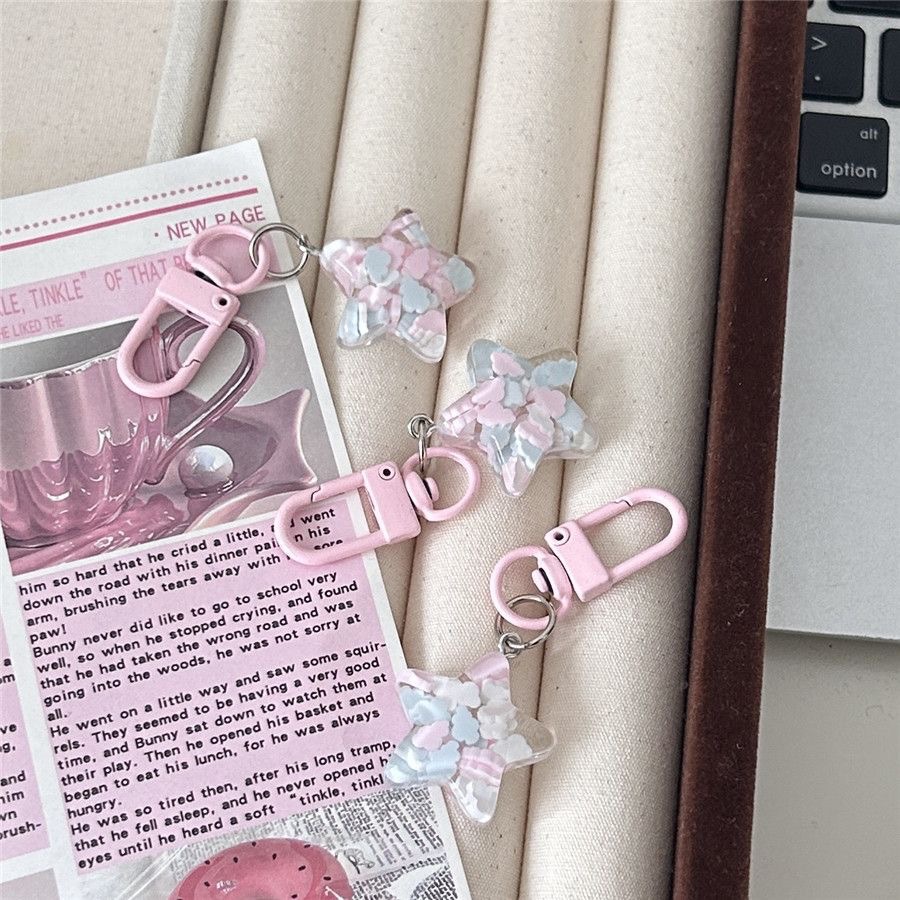 Llavero transparente con diseño de estrella de cinco puntas, nube y colores crema, estilo ins, ideal para pareja o regalo de novia.