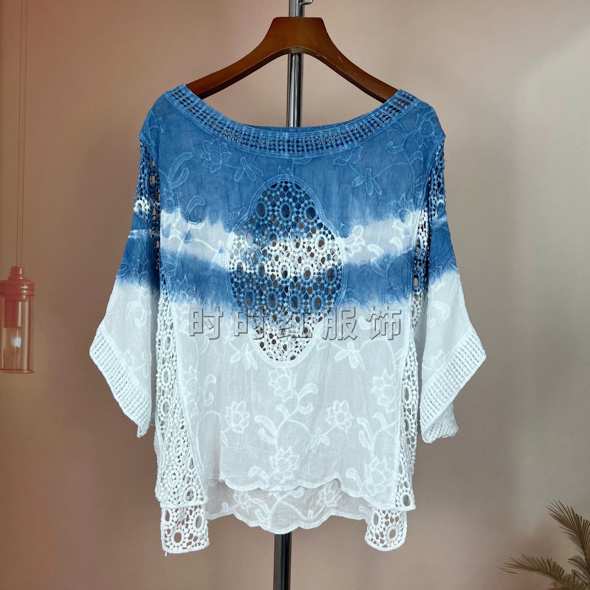 Топ с вышивкой «летучая мышь» с принтом тай-дай, шаль с вышивкой, солнцезащитная одежда для отдыха на море, рубашка с кондиционером, новая верхняя кружевная рубашка