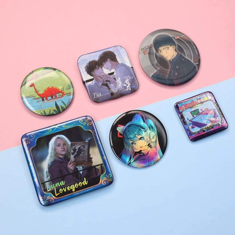 Квадратные круглые аниме-бары значок брошь лазерная пленка мемориальная мультяшная жесть памятная медаль