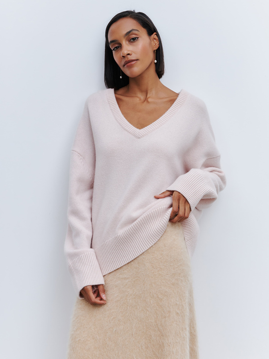 Suéter transfronterizo con cuello en V para mujer 2025 otoño e invierno Suéter de todo fósforo de color sólido europeo y americano Suéter de punto suelto de Amazon image 5