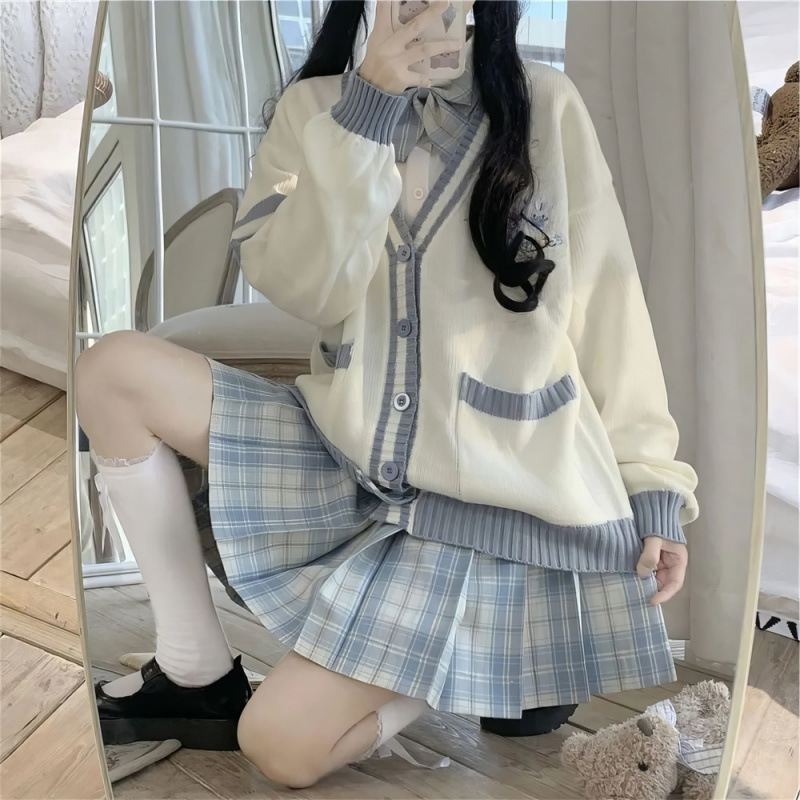 甜美套装2024年新款秋冬衬衫开衫毛衣女软妹日系学院风学生校服