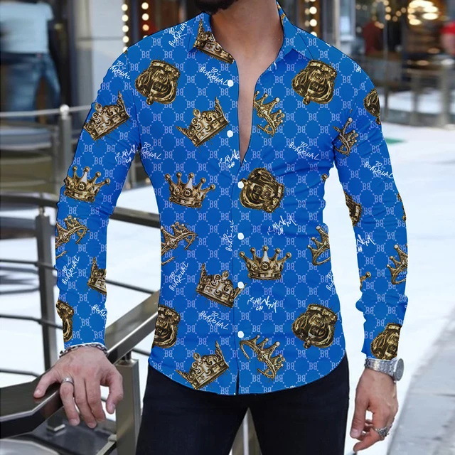 Personalidad hombres 2024 otoño suelto guapo camisa de manga larga con botones top marca de moda MB12