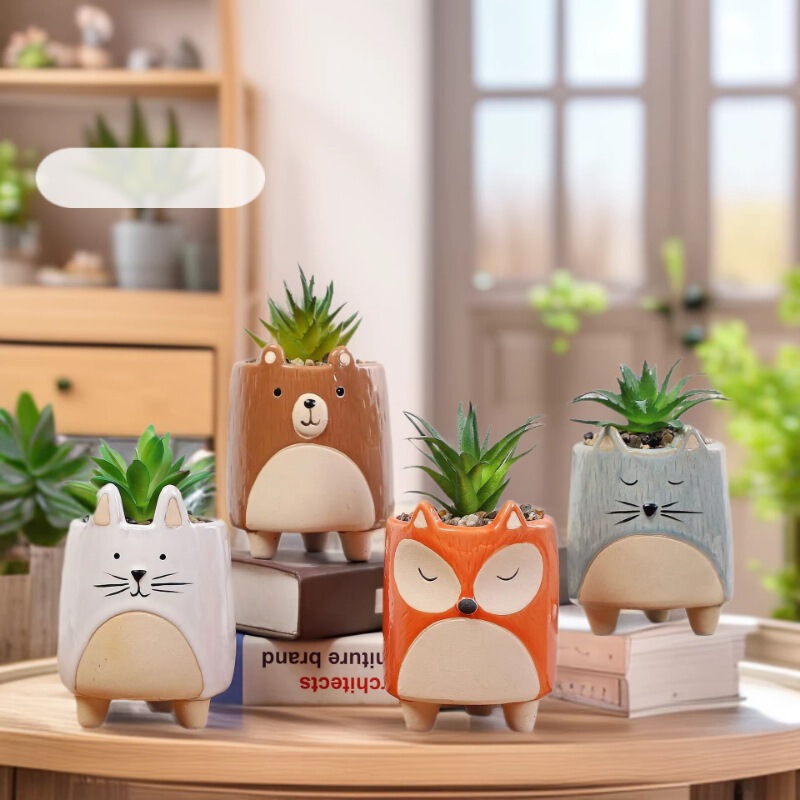 Ceramic Crafts cartoon animal stoneware small flower pot cute animal flower desktop decoration green plant flower pot ornaments Ceramic Crafts cartoon animal stoneware small flower pot cute animal flower desktop decoration green plant flower pot ornaments