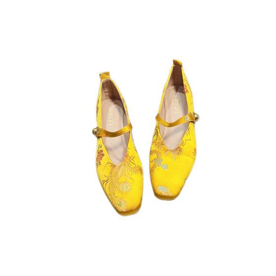 Retro Embroidered Mary Jane Flats Women's Spring New All-match One-character Buckle Strap with Cheongsam Women's Single-layer Shoes