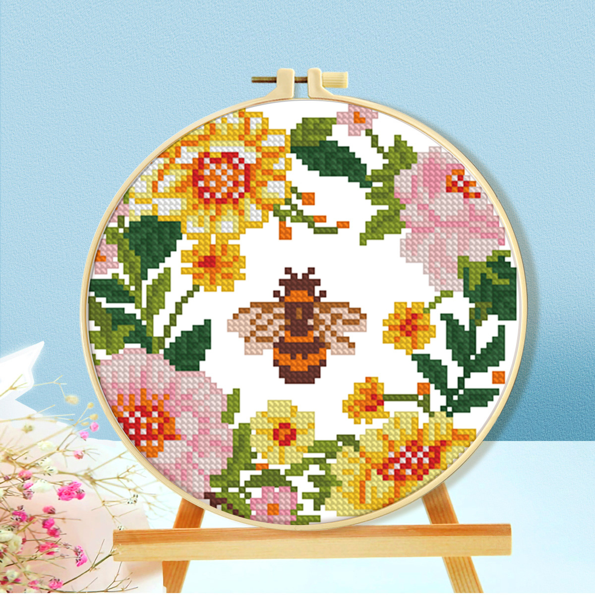 Mona Lisa - Bordado de Punto de Cruz Real con Diseño de Abeja y Flor, Decoración Hecha a Mano para Sala de Estar o Estudio image 2