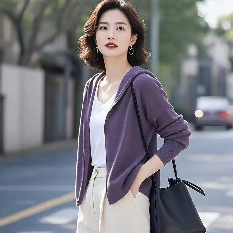 薄款空气棉带帽子百搭卫衣短款洋气上衣春秋休闲外套2025新款紫色|undefined