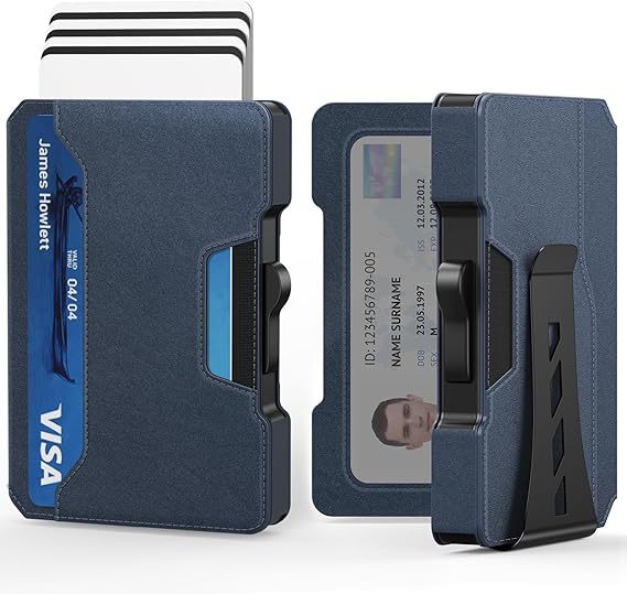 Amazon doble plegable lado empuje caja de tarjetas metálicas RFID blindaje cartera ultrafina pop-up multi-tarjeta cartera de cuero