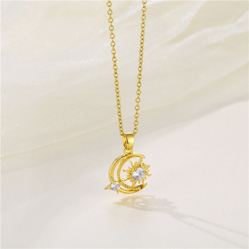 Acier Inoxydable Style Simple Placage Incruster Star Lune Zircon Pendentif display picture 3