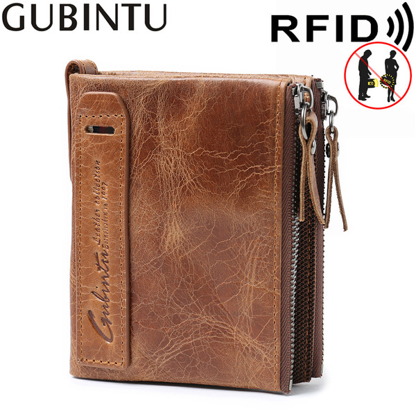 Retro leather wallet with zipper