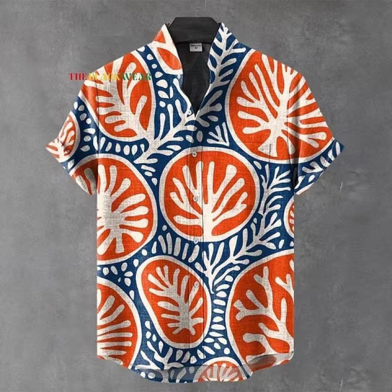 Cross-Border Foreign Trade New Retro Cuban Shirt Short-Sleeved Summer Shirt Vacation Hawaiian Floral Shirt Beach Top