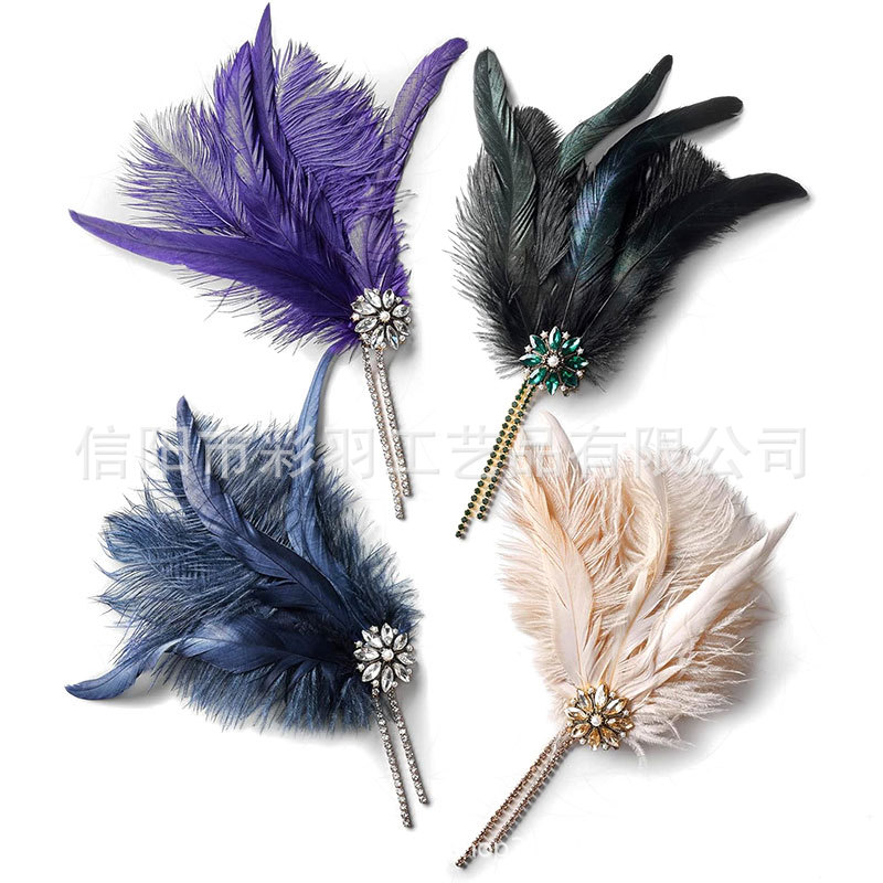 Amazon feather headband with green rhinestones, hair accessory for the Horse Racing Festival, suitable for Horse Racing Festival attire