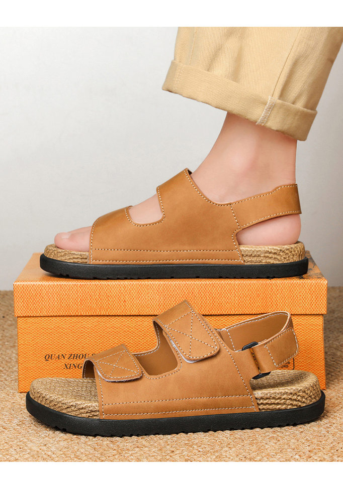 Dép sandal nam quai ngang cỡ lớn đi biển chống trượt, thoáng khí dùng hàng ngày — Kaki, Màu be, Màu đen chi tiết 13