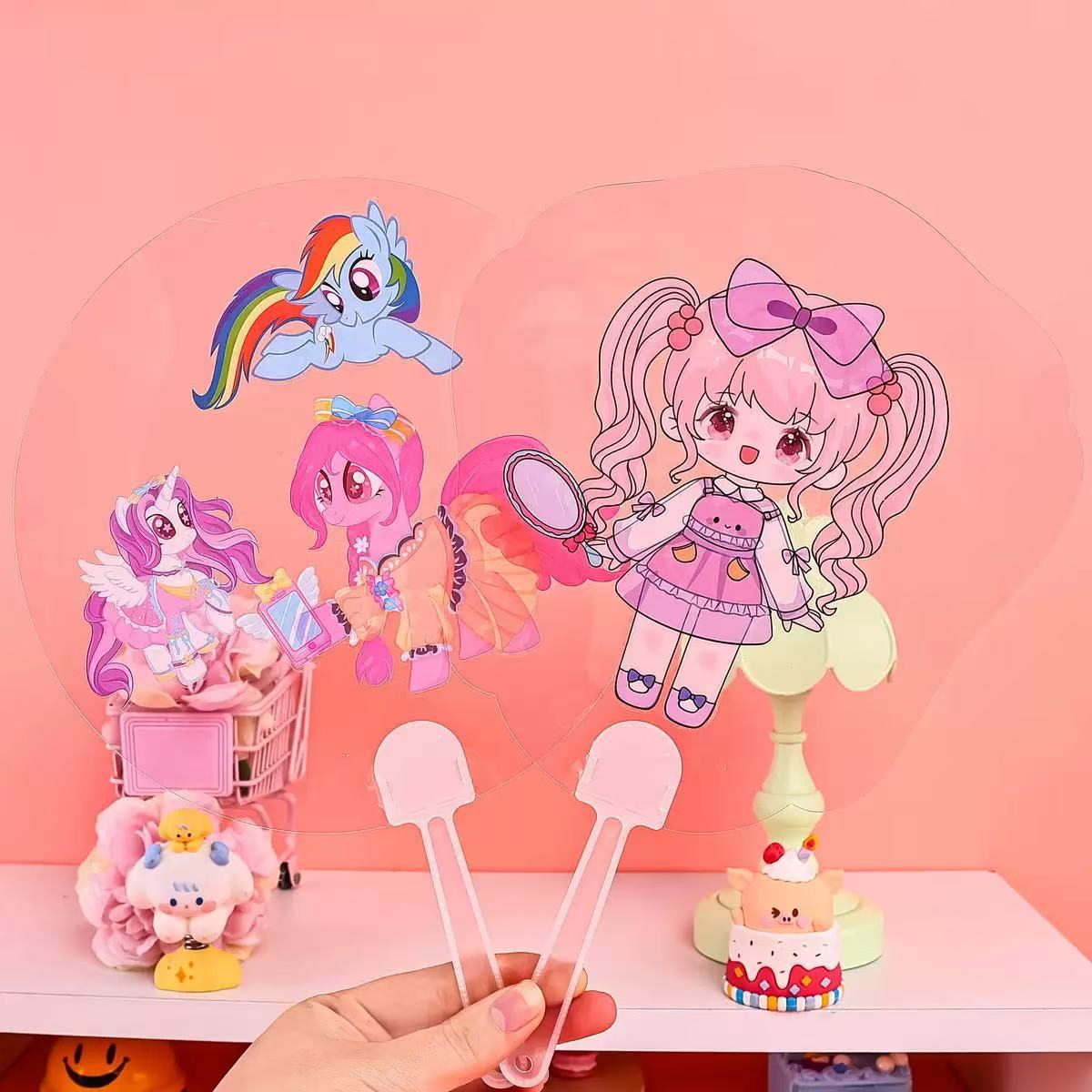 Abanico de gouka de bricolaje de dibujos animados, pegatinas hechas a mano de verano, abanico transparente, regalo, regalo, disfraz, abanico redondo de mariposa image 5