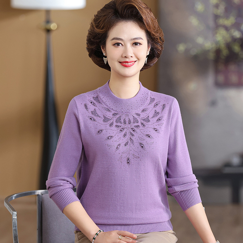 中老年秋冬媽媽裝羊毛混紡針織衫寬松女裝套頭打底衫毛衣大碼寬松，女裝針織衫/毛衣，妃慕昵服飾