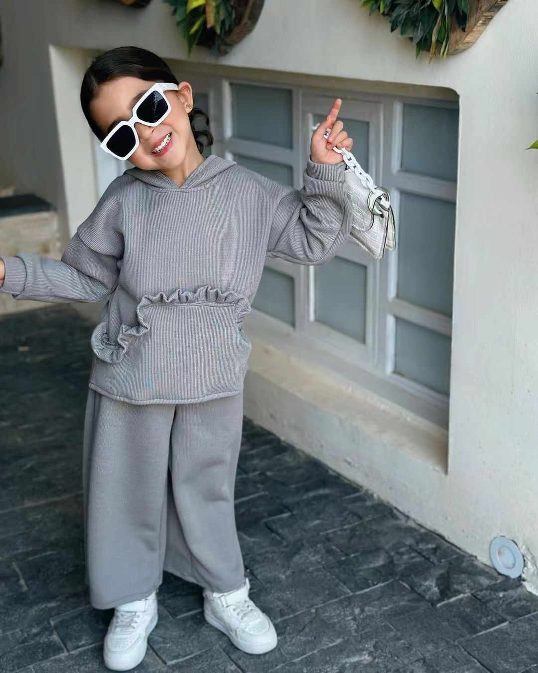 Ensemble enfant pull et pantalon manches longues couleur unie_voghion.com