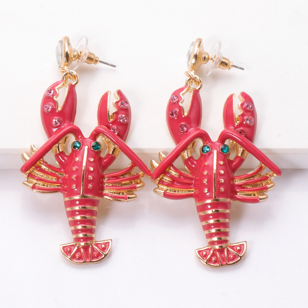 Boucles D&#39;oreilles En Alliage De Homard De Diamant De Goutte D&#39;huile En Alliage Créatif De Mode En Gros display picture 3