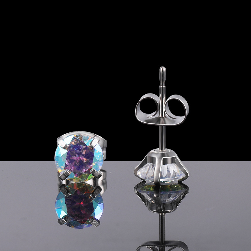 Stainless Steel Round CZ Ear Studs - Blue 0.8x10x8mm Geometric Piercing Earrings detail image 8