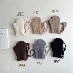 韩ins儿童单色针织手套秋冬季男女宝宝保暖防风毛线手套连指手套