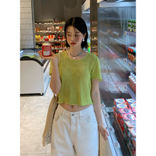 SROOM十三行韩系褶皱短袖t恤女 夏季纯色圆领 和纸纱短袖针织上衣