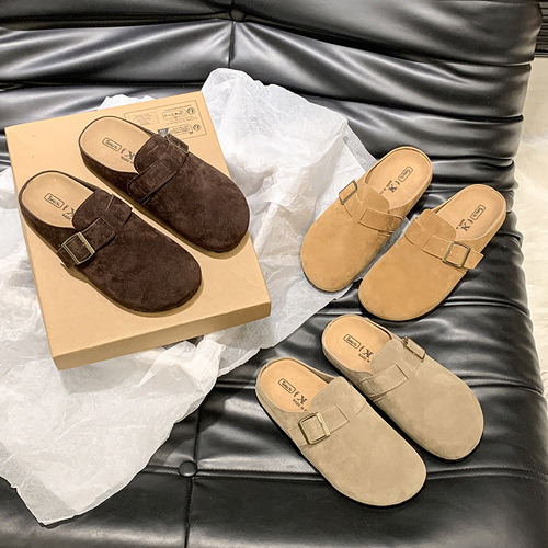 2025 New Arrival Women's French Vintage Closed-Toe Birkenstock Sandals: Leather-Strap Buckle Design, Thick Sole, Soft Footbed, Perfect for Casual Wear