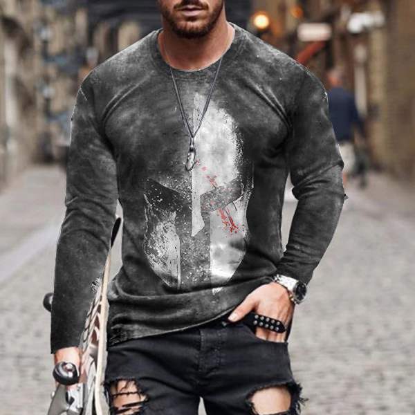 Ropa de hombre transfronteriza europea y americana AliExpress Wish Amazon nueva camiseta de manga larga con cuello redondo y estampado paladín