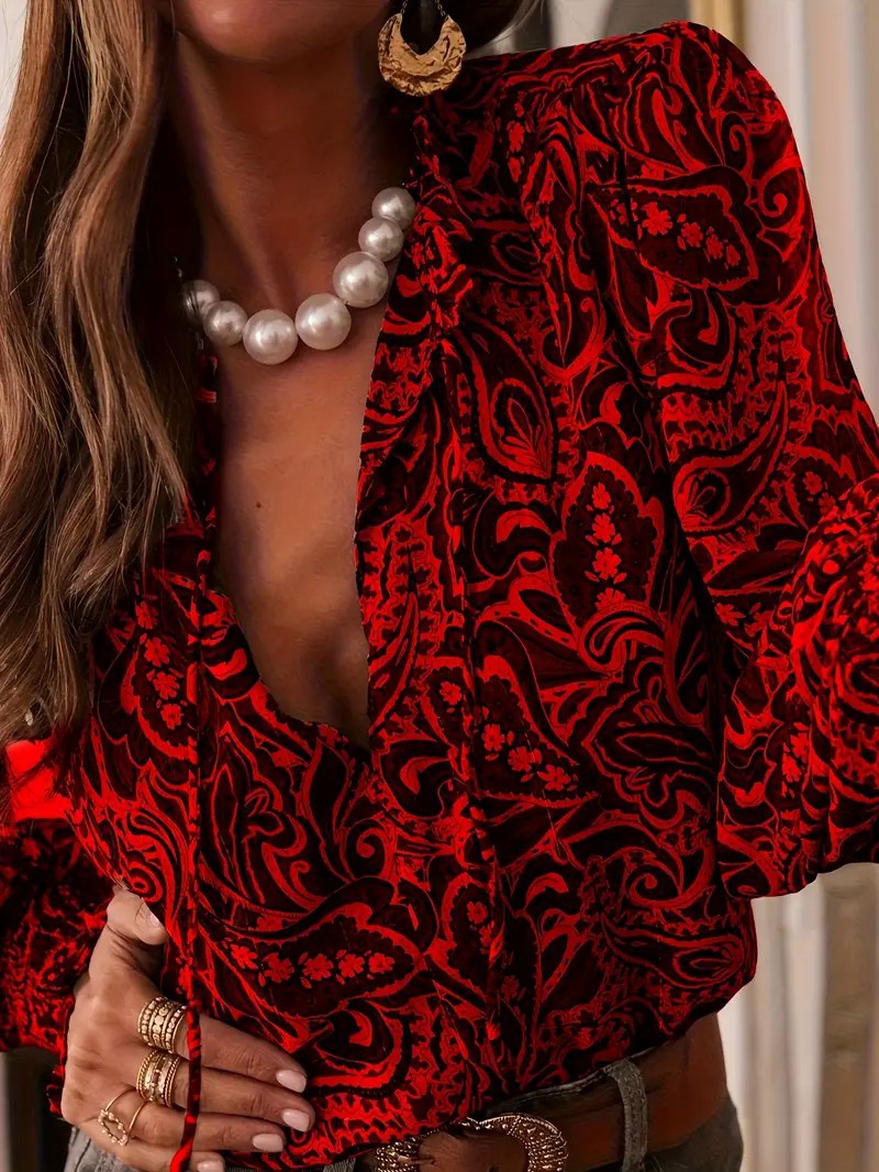 Retro Print Long Sleeve Loose Fitting Women's Shirt Casual Style Blouse For Spring Autumn Regular Fit Polyester Clothing_ecoleips.com