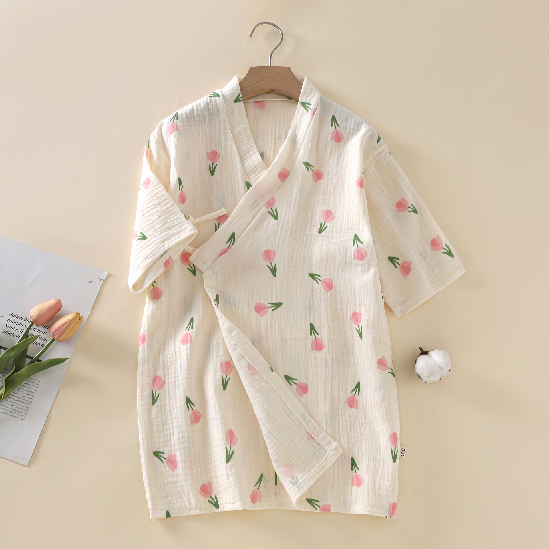 儿童新款浴袍纯棉短袖男女款长效吸水透气双层棉纱睡眠服睡衣批发