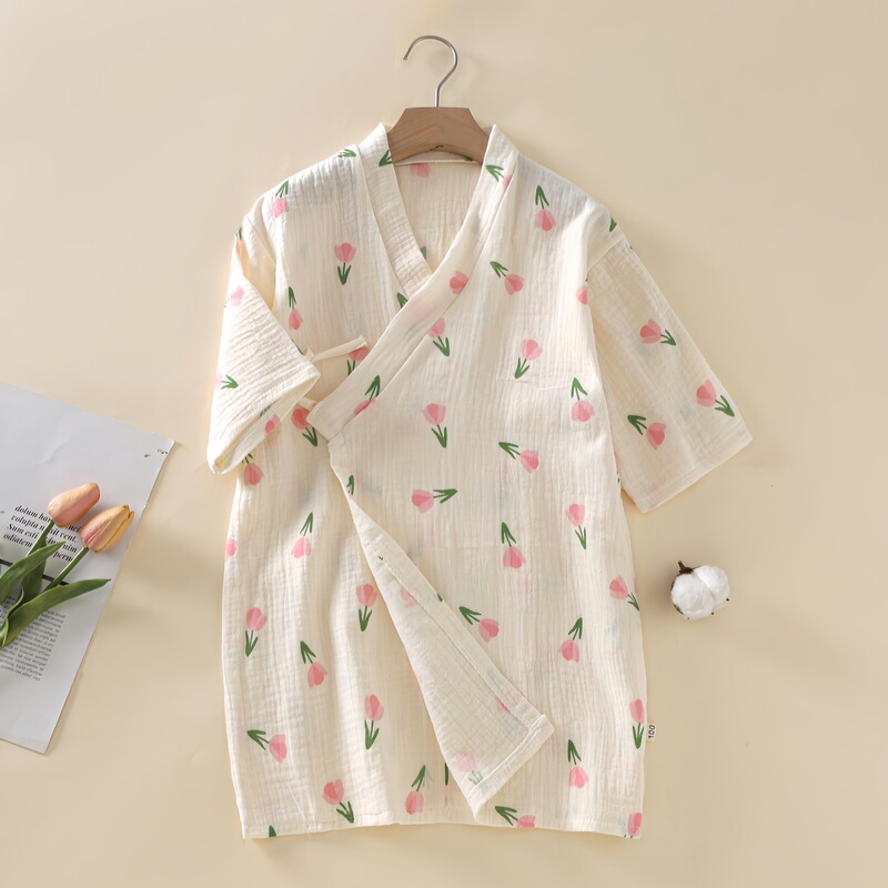 儿童新款浴袍纯棉短袖男女款长效吸水透气双层棉纱睡眠服睡衣批发