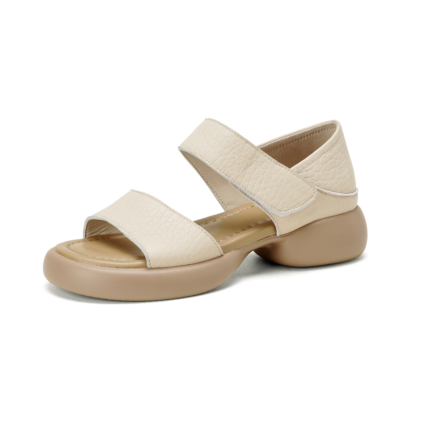 Sandal nữ hở mũi gót vuông 4 cm quai ngang đế dày chất liệu da dê — đen