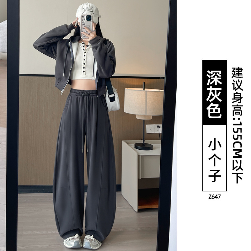 美式卫裤女秋季2025新款大码胖mm藏青色小个子宽松休闲阔腿运动裤|undefined