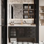 法式复古浴室柜陶瓷一体盆卫生间洗脸池洗漱台黑色橡胶木浴室柜