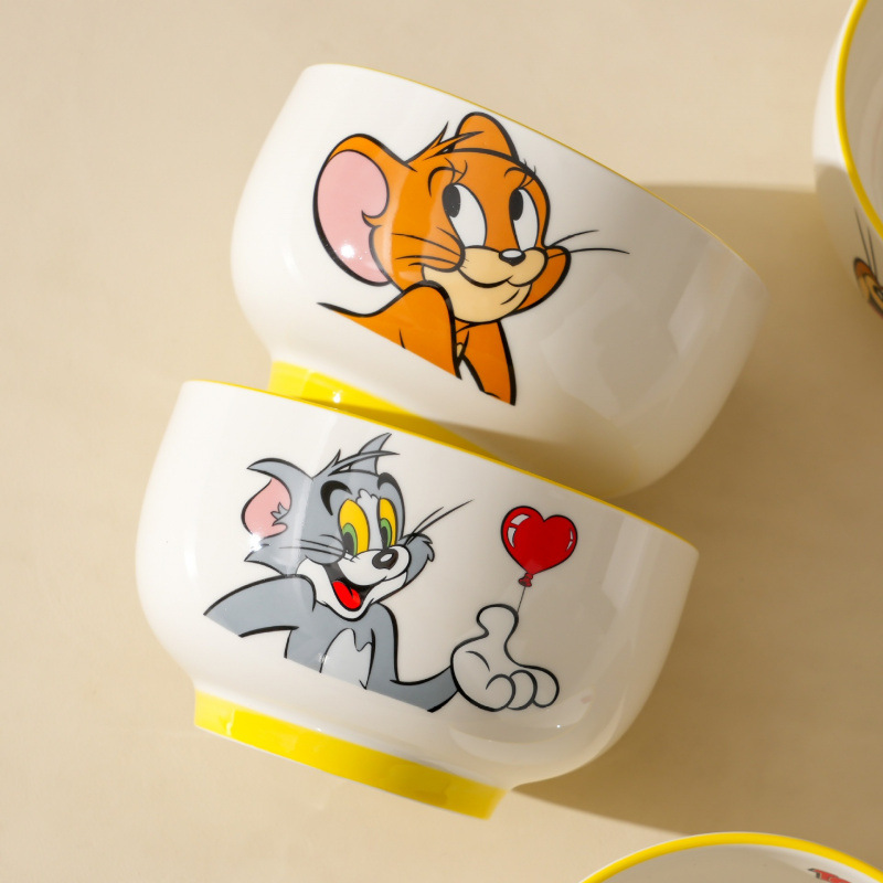 Gatos y ratones auténticos autorizados set de cubiertos de cerámica encantador patrón de dibujos animados tazón de arroz caja de regalo casera tazón de porcelana