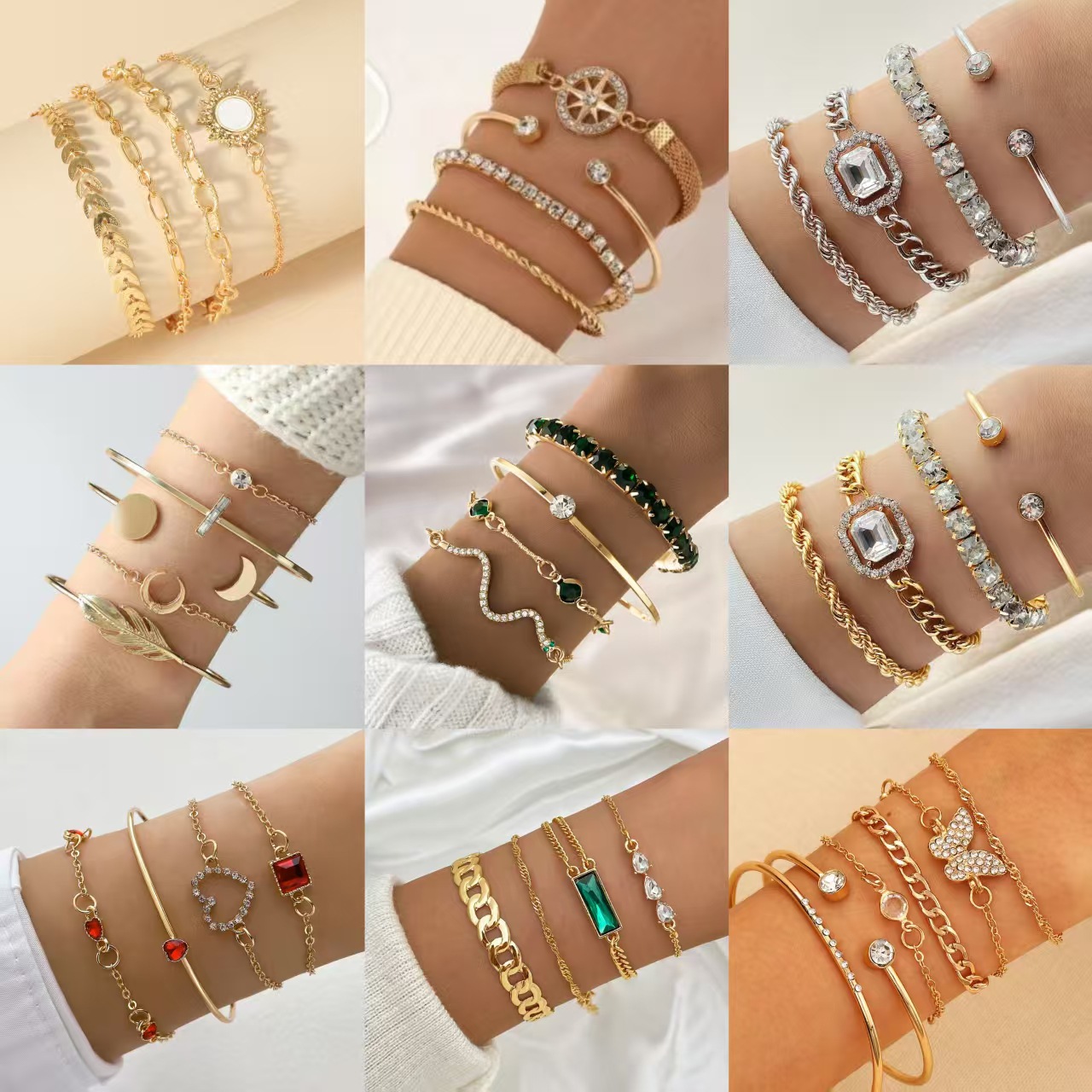 Amazon's New Bracelet Set for Women European and American Multi-Layer Retro Bracelet Simple Bracelet for Women Cross-Border Jewelry Wholesale