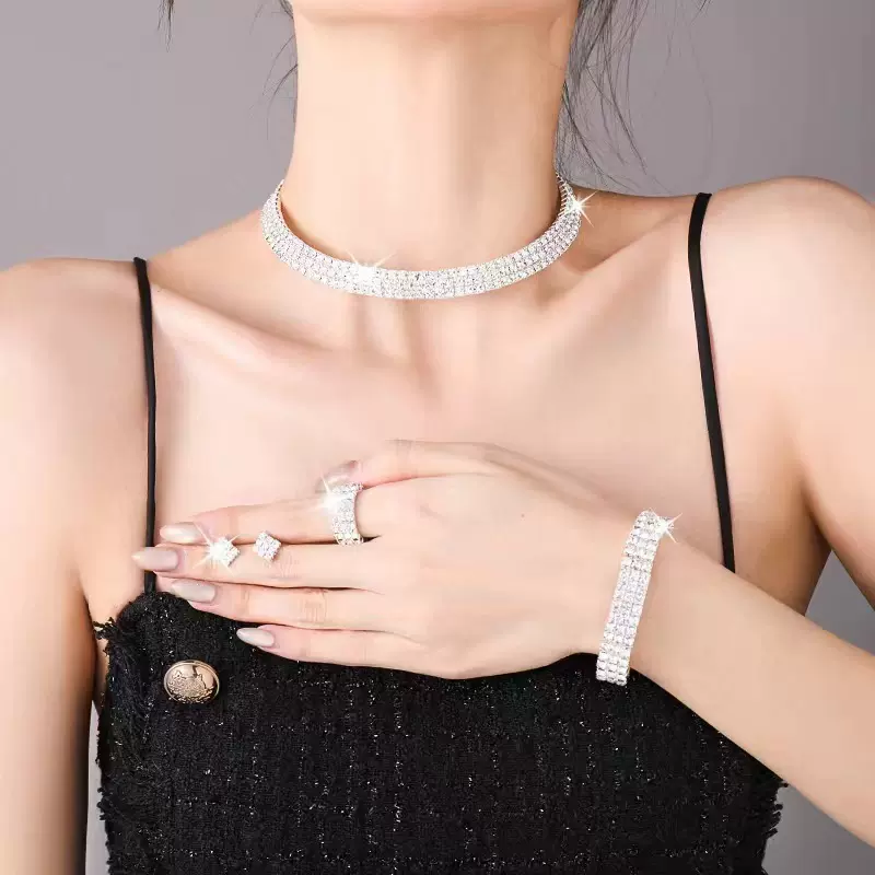 Bling满钻项圈2024年小众锁骨链ins网红叠戴颈链choker 四件套