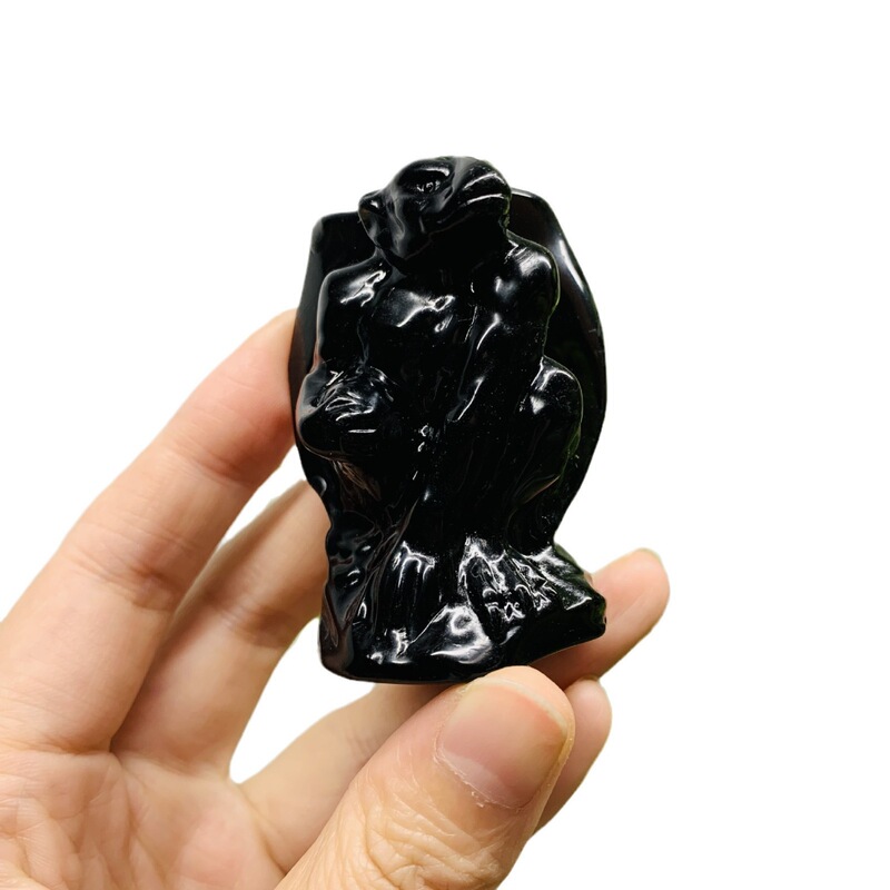 热销 黑曜石天然水晶原石雕刻怪兽水晶装饰摆件 图 4