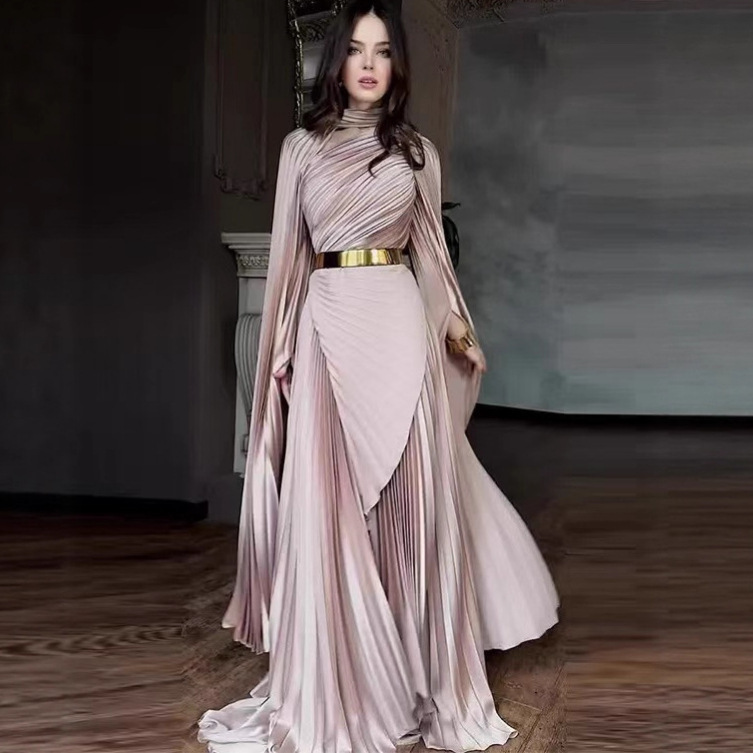 2025 Summer Cross-Border European and American New Foreign Trade Long Shawl Slit Elegant Dress Skirt Belt Dress