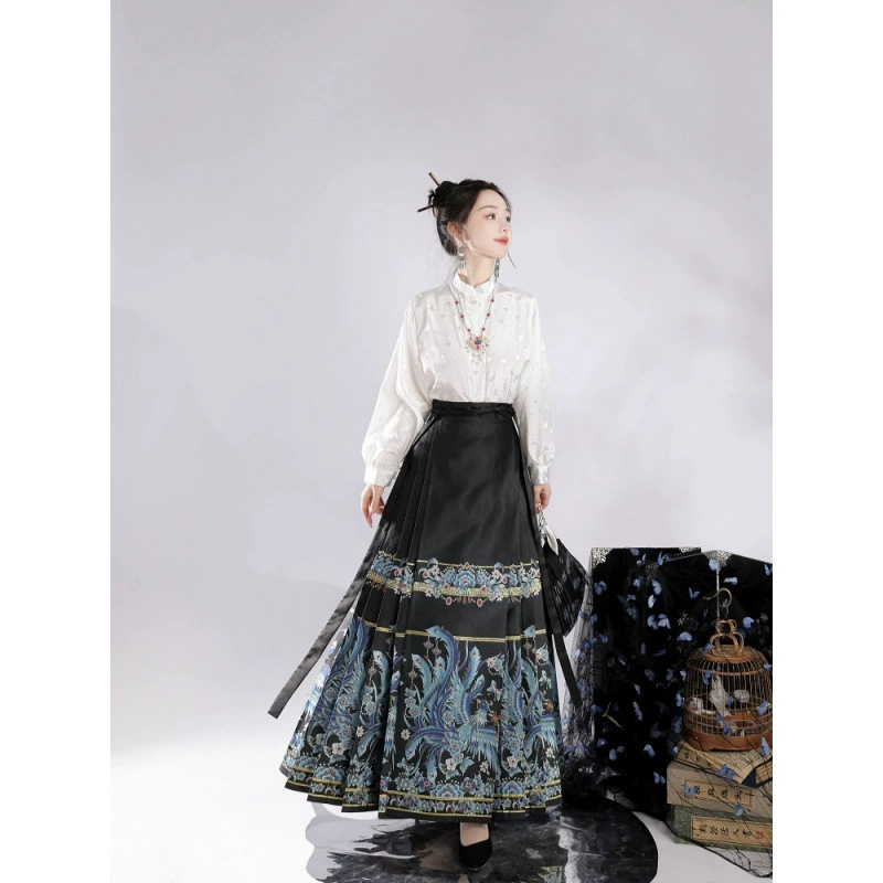 Phoenix, retro long skirt, bright catchy style, Chinese style, fitted