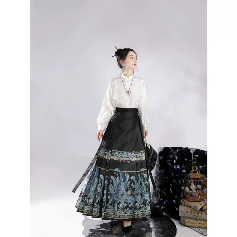 Phoenix, retro long skirt, bright catchy style, Chinese style, fitted
