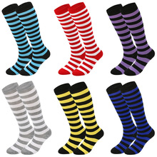 跨境条纹中筒袜女士及膝袜条纹袜COS扮演欧美运动休闲袜子小腿袜