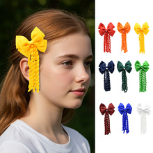 跨境新款长卷发蝴蝶结发夹儿童防滑螺纹边夹多色可选美容配饰