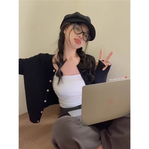 Korean-style advanced red round neck knit sweater for women, autumn lazy style loose casual short sleeve outerwear