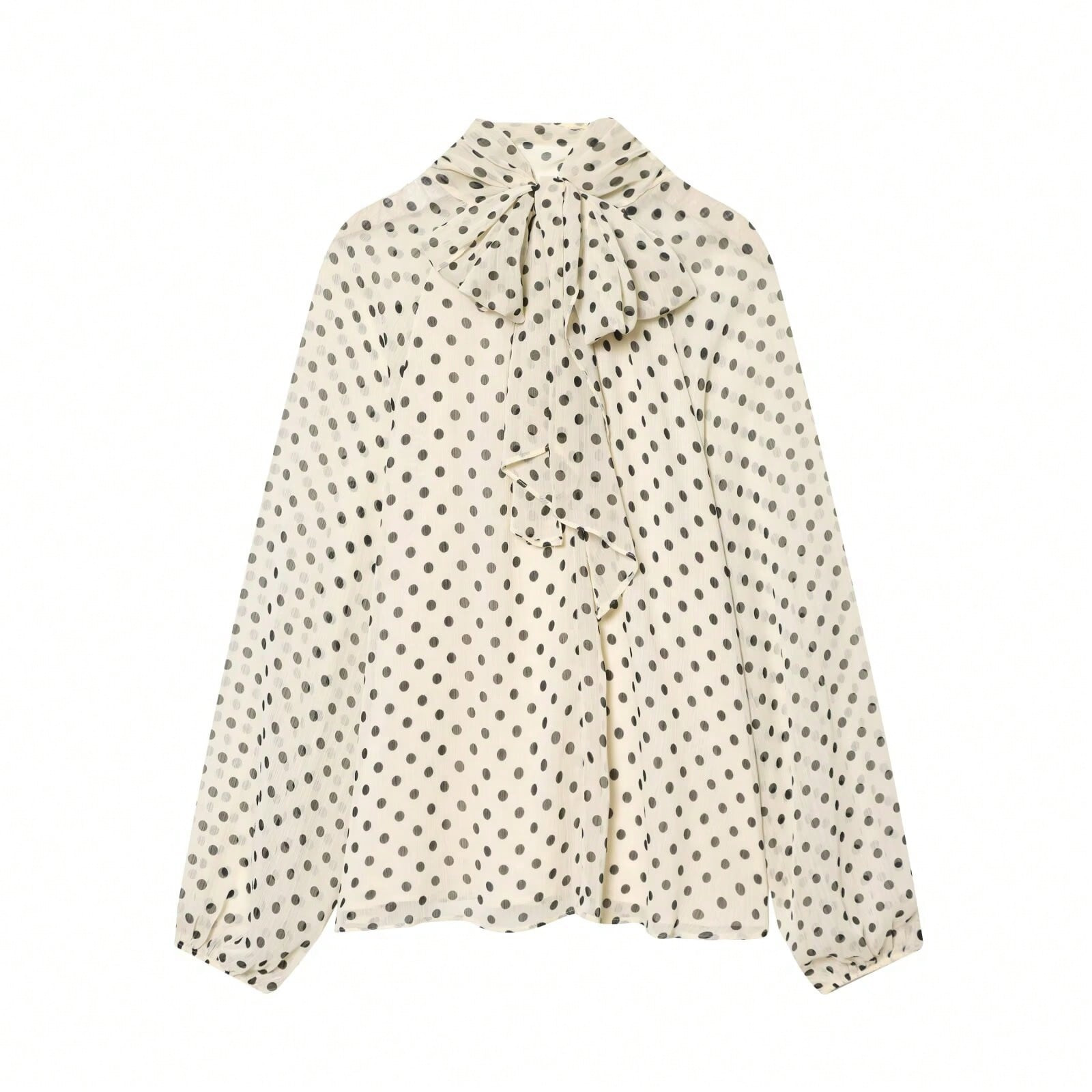 Women's French Polka Dot Long Sleeve Blouse Casual Loose Fit Tie Waist Top For Spring Style_voghion.com