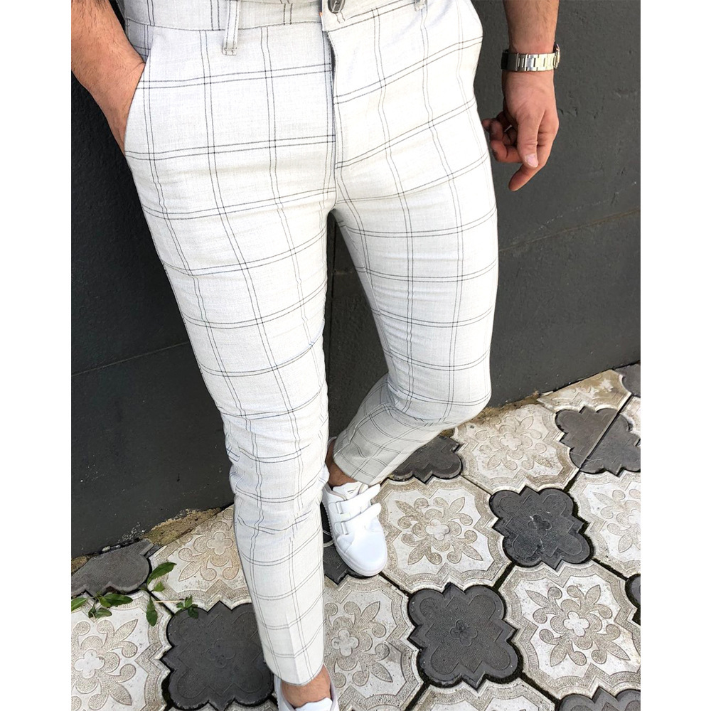 New Double Striped Checker Printed Summer Men's Casual Pants_voghion.com