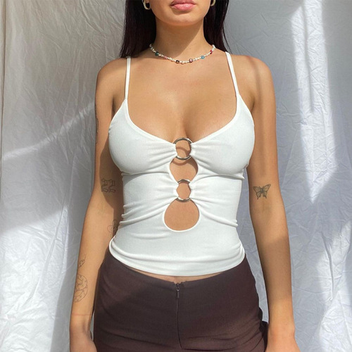 European and American Cross-Border Women's Clothing  New Spring Fashion Front-Cutout Navel-Exposing Slim-Fit Camisole Wholesale from Manufacturer