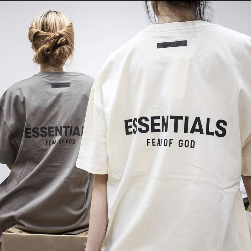 FOG 더블 라인 코튼 백 더블 행 실리콘 인쇄 ESSENTIALS 느슨한 미국 티셔츠 하이 스트리트 짧은 소매 티셔츠 남성용