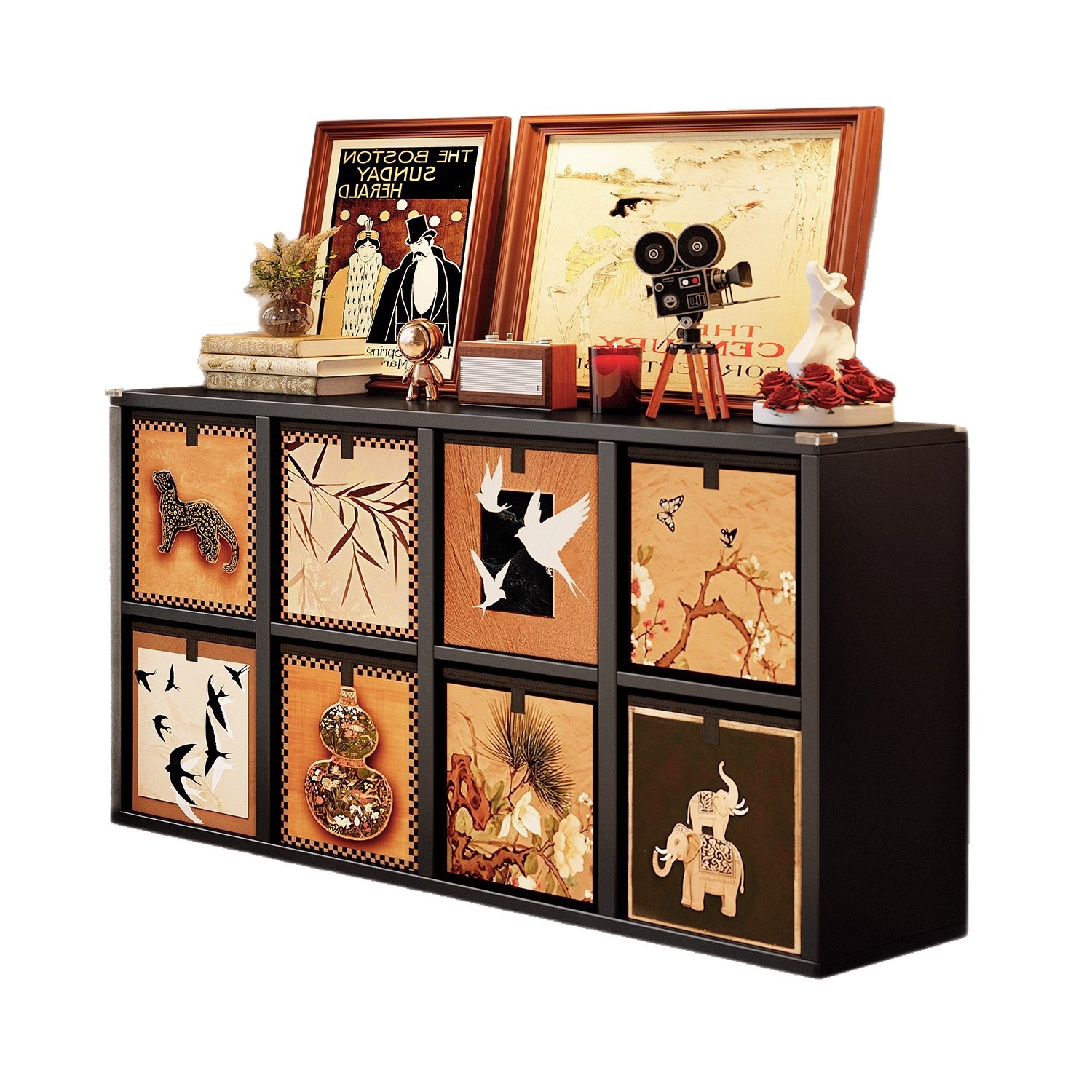 Gabinete de madera maciza estilo antiguo estante de libro Kalak estante de piso estante de jardín de infantes de ocho tablero armario de almacenamiento integrado