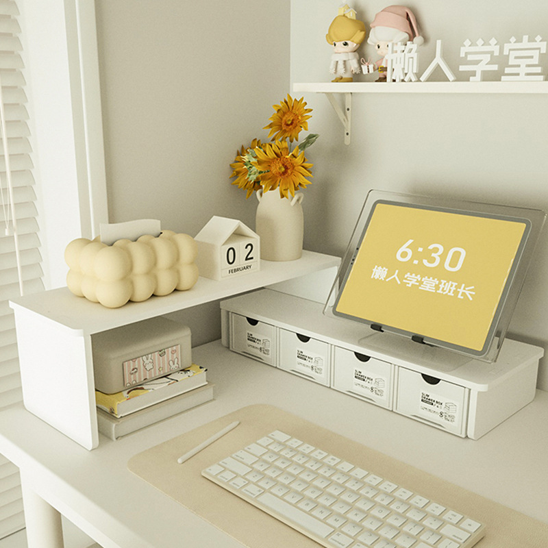 Desk Computer Elevated Rack Laptop Desktop Office Monitor Station with Drawer Storage Desktop Storage Box